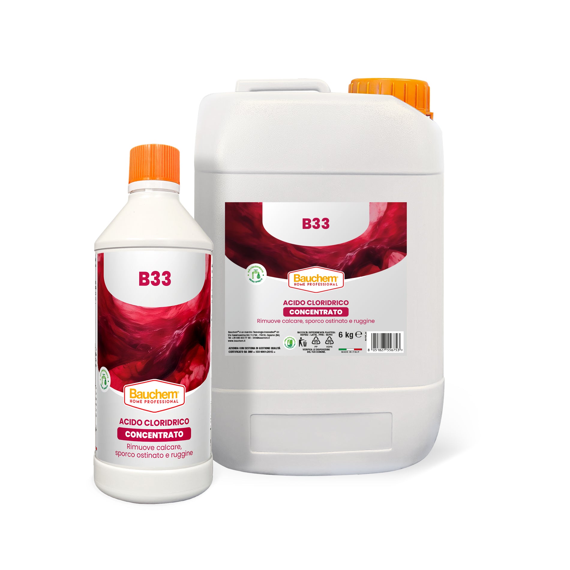 B33. Acido cloridrico concentrato, rimuove calcare, sporco ostinato e ruggine