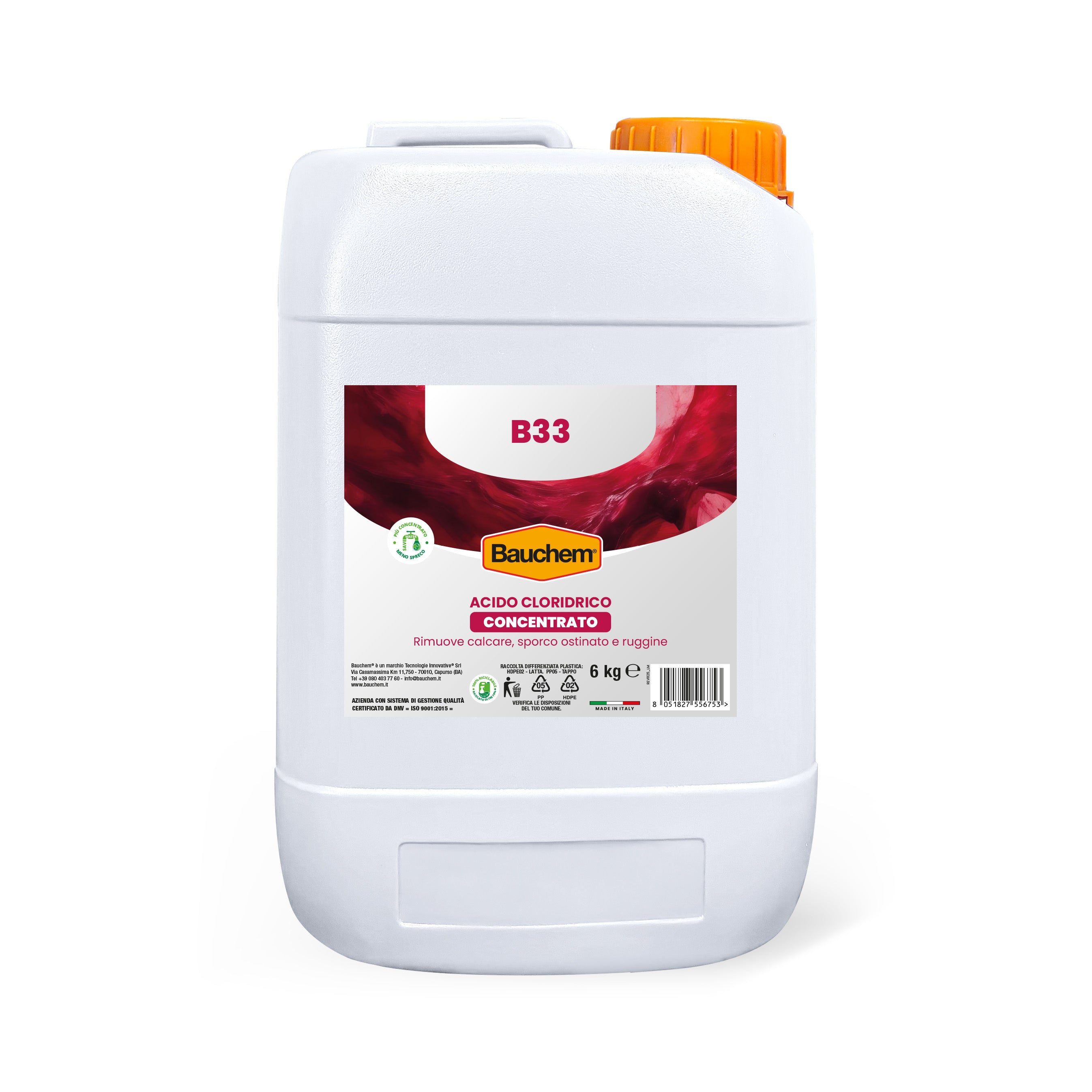 B33. Acido cloridrico concentrato, rimuove calcare, sporco e ruggine