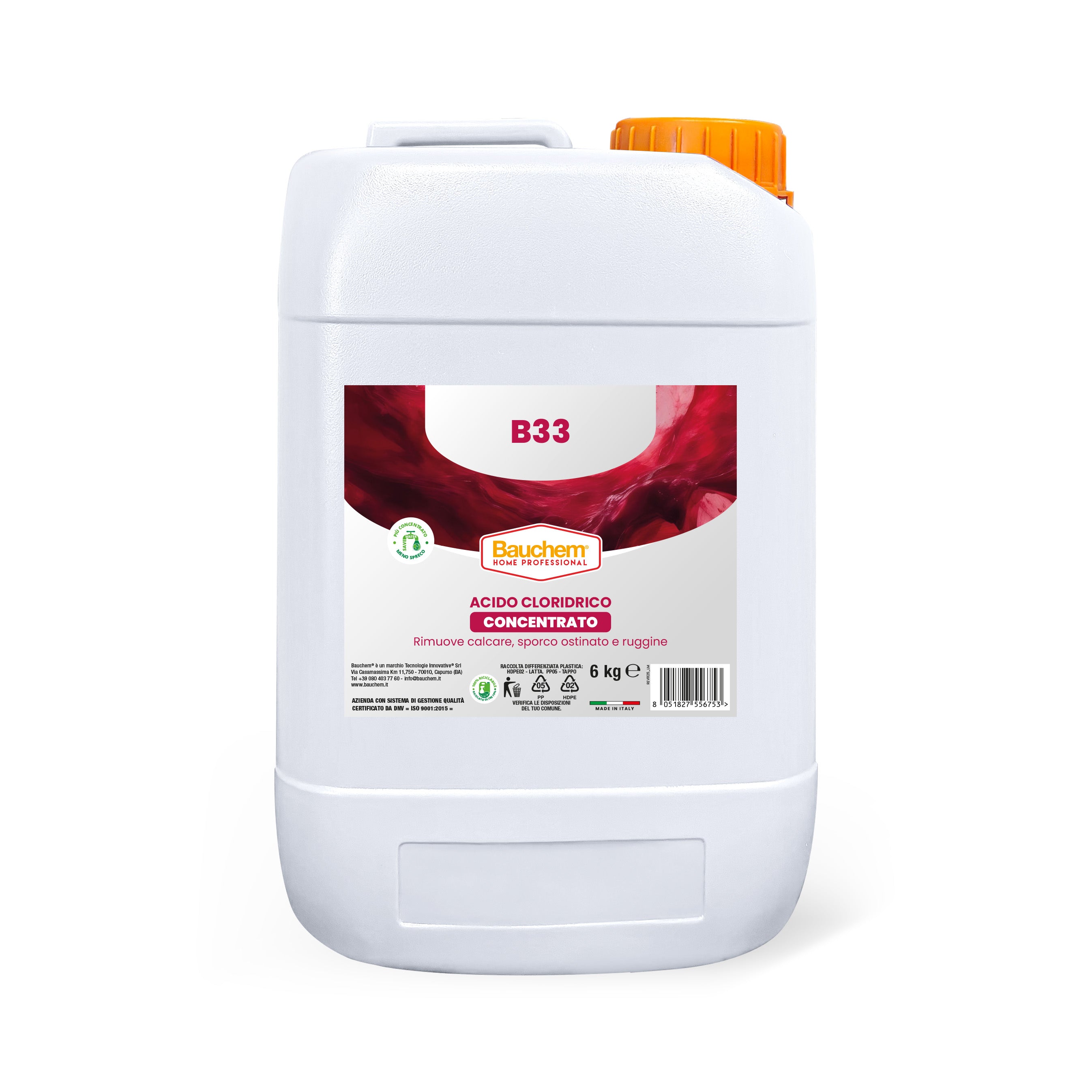 B33. Acido cloridrico concentrato, rimuove calcare, sporco ostinato e ruggine