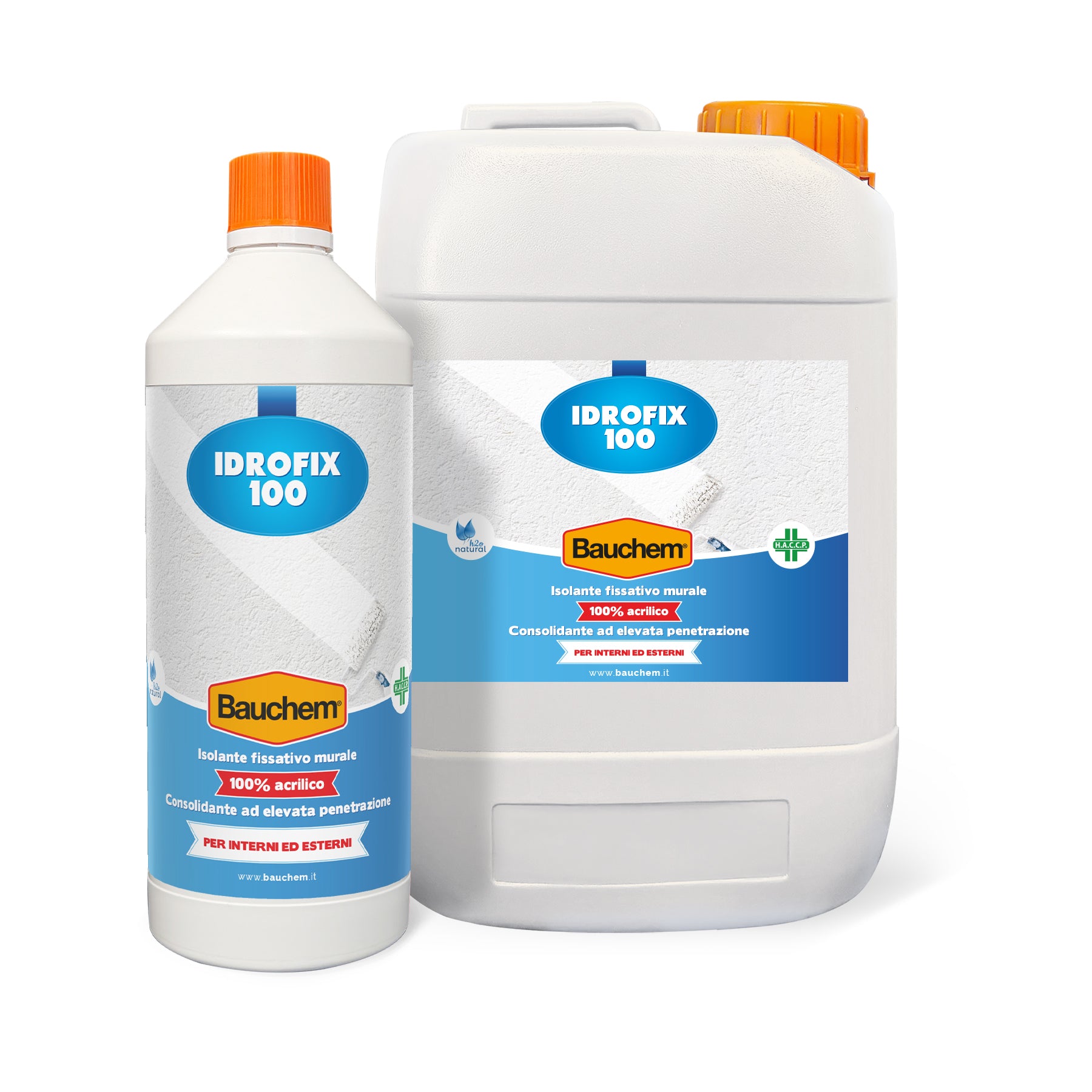 IDROFIX 100. Isolante fissativo murale acrilico 100%, consolidante, concentrato, ad elevata penetrazione. Per interni ed esterni.