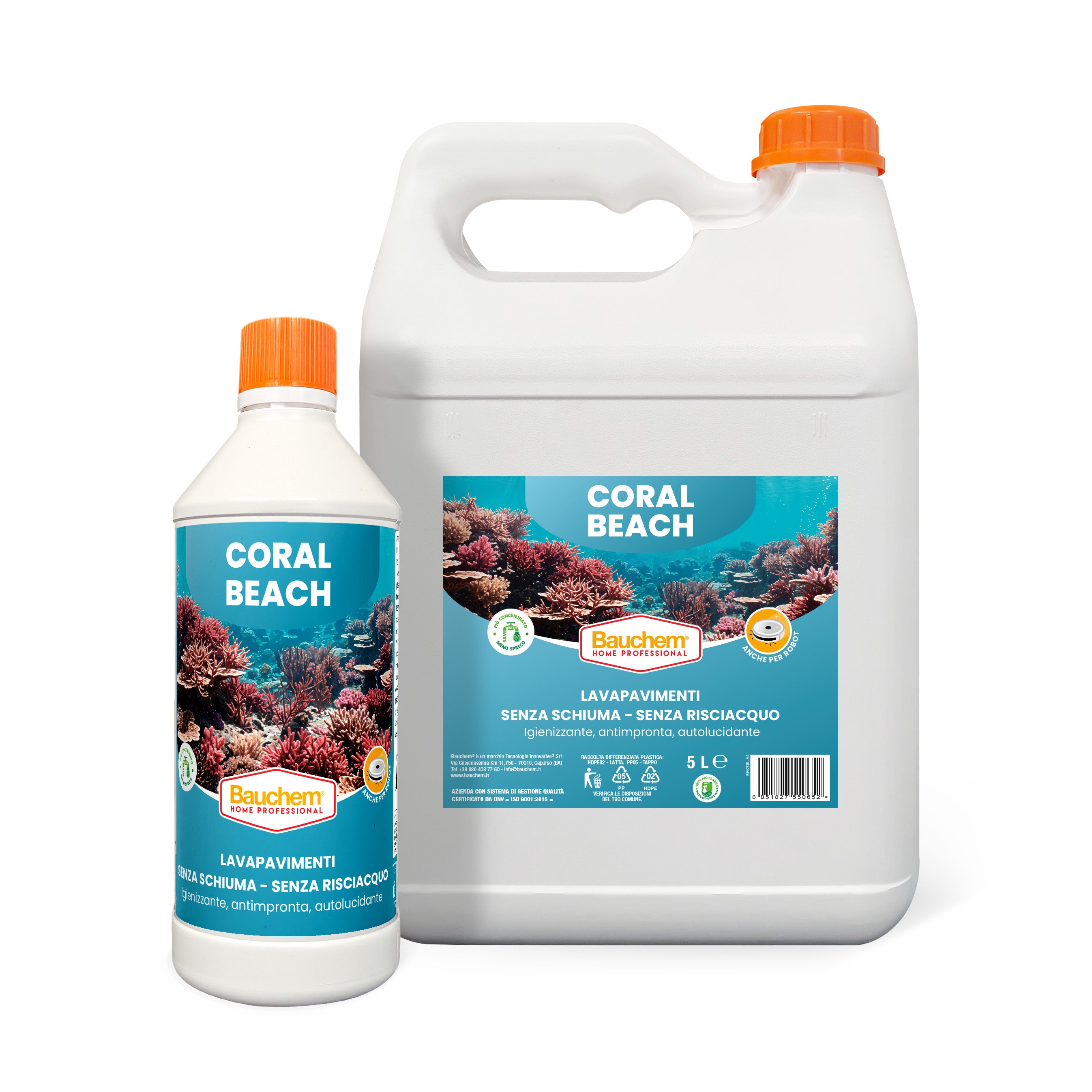 CORAL BEACH. Lavapavimenti igienizzante autolucidante, antimpronte senza risciacquo