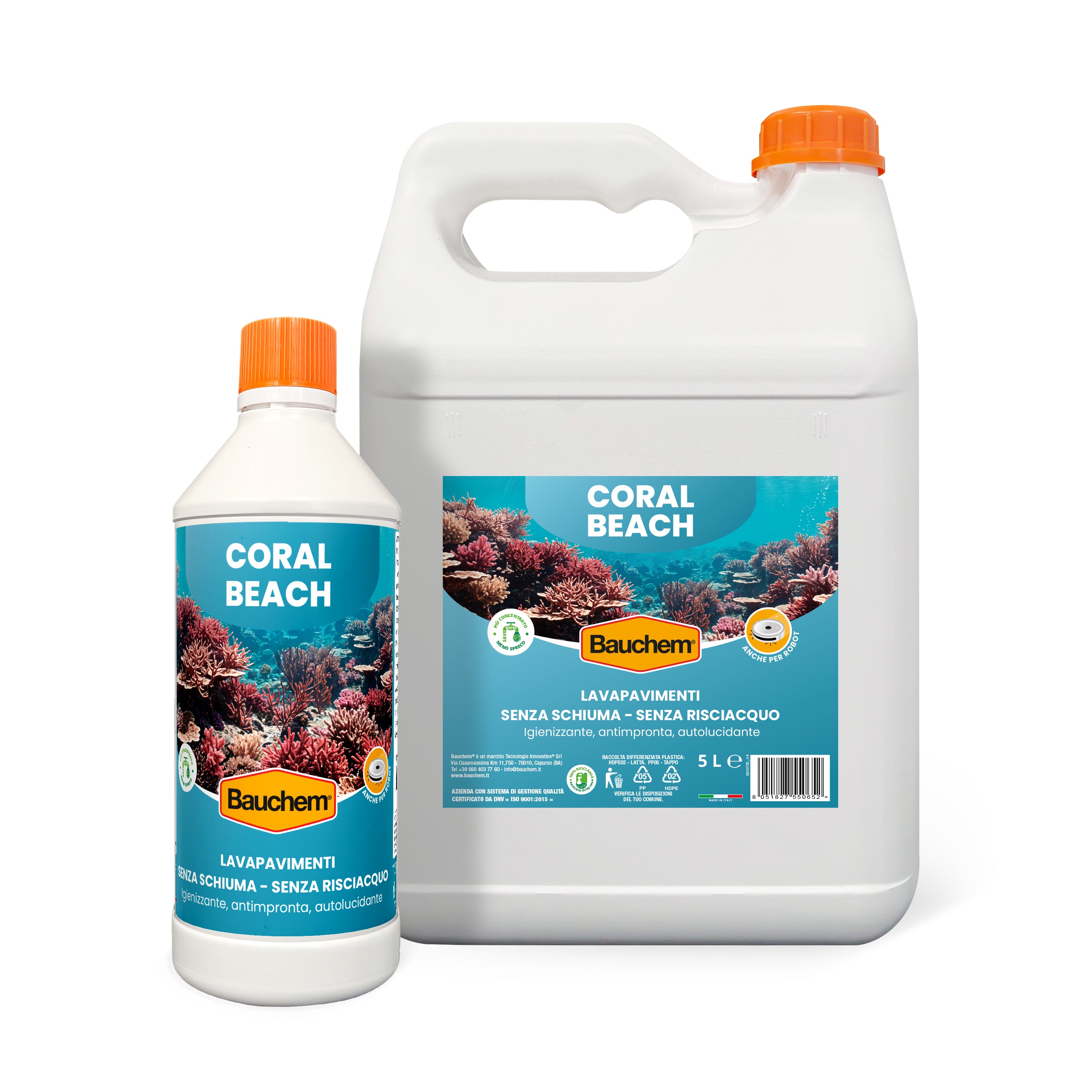 CORAL BEACH. Lavapavimenti igienizzante autolucidante, antimpronte senza risciacquo