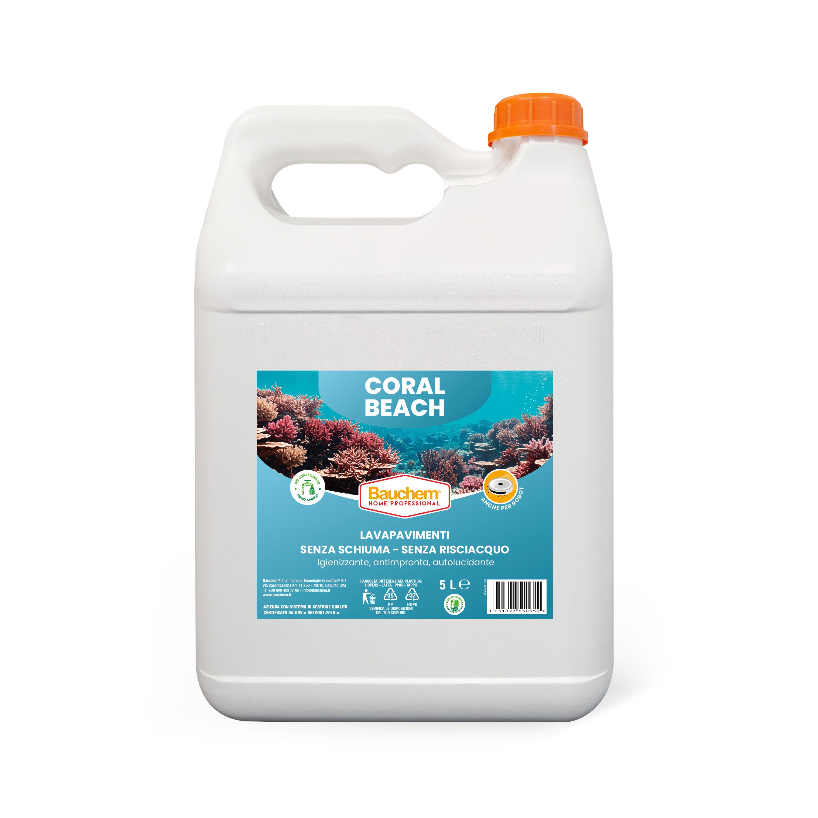 CORAL BEACH. Lavapavimenti igienizzante autolucidante, antimpronte senza risciacquo