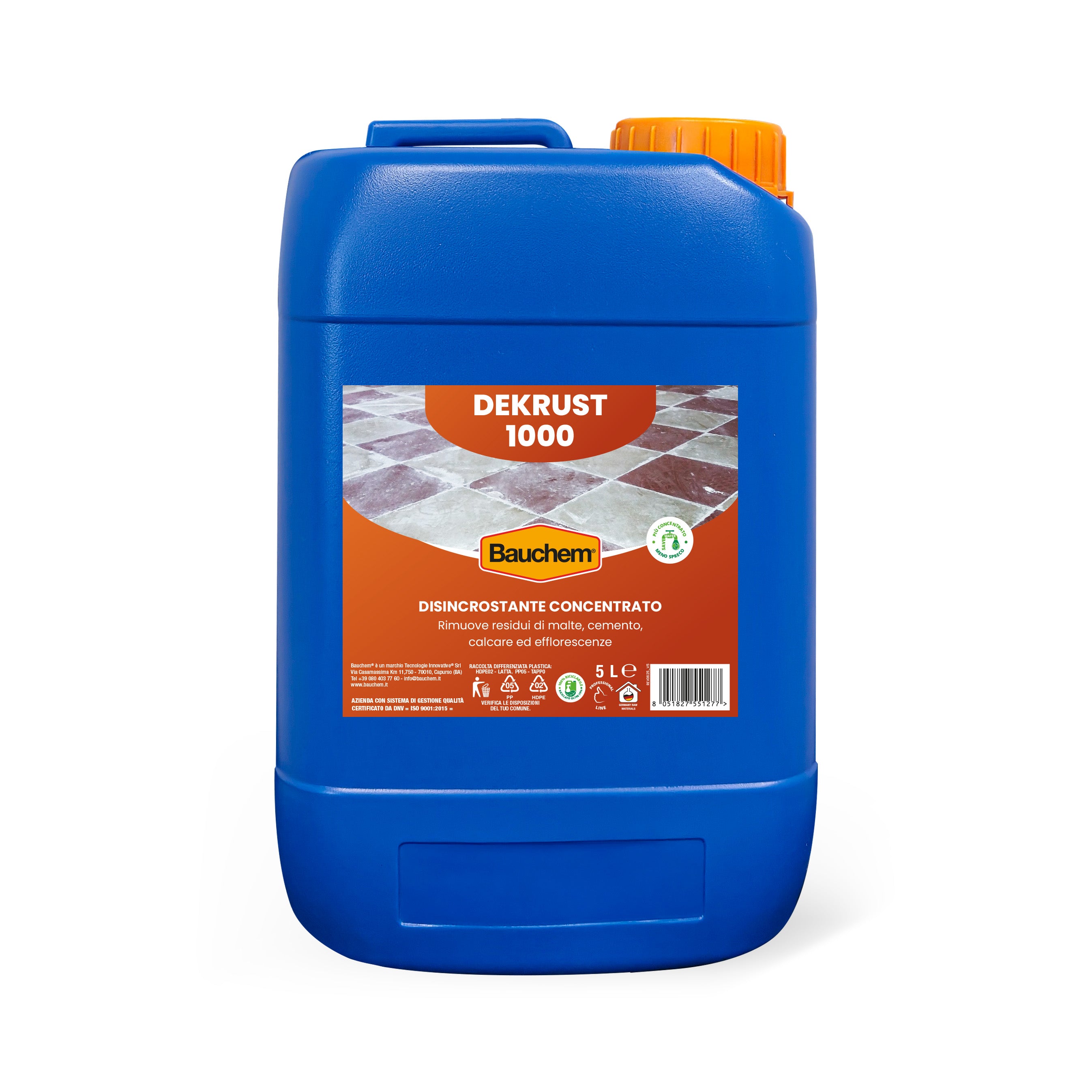 DEKRUST 1000. Disincrostante acido forte per pavimenti, rivestimenti e materiali edili. Formula concentrata.