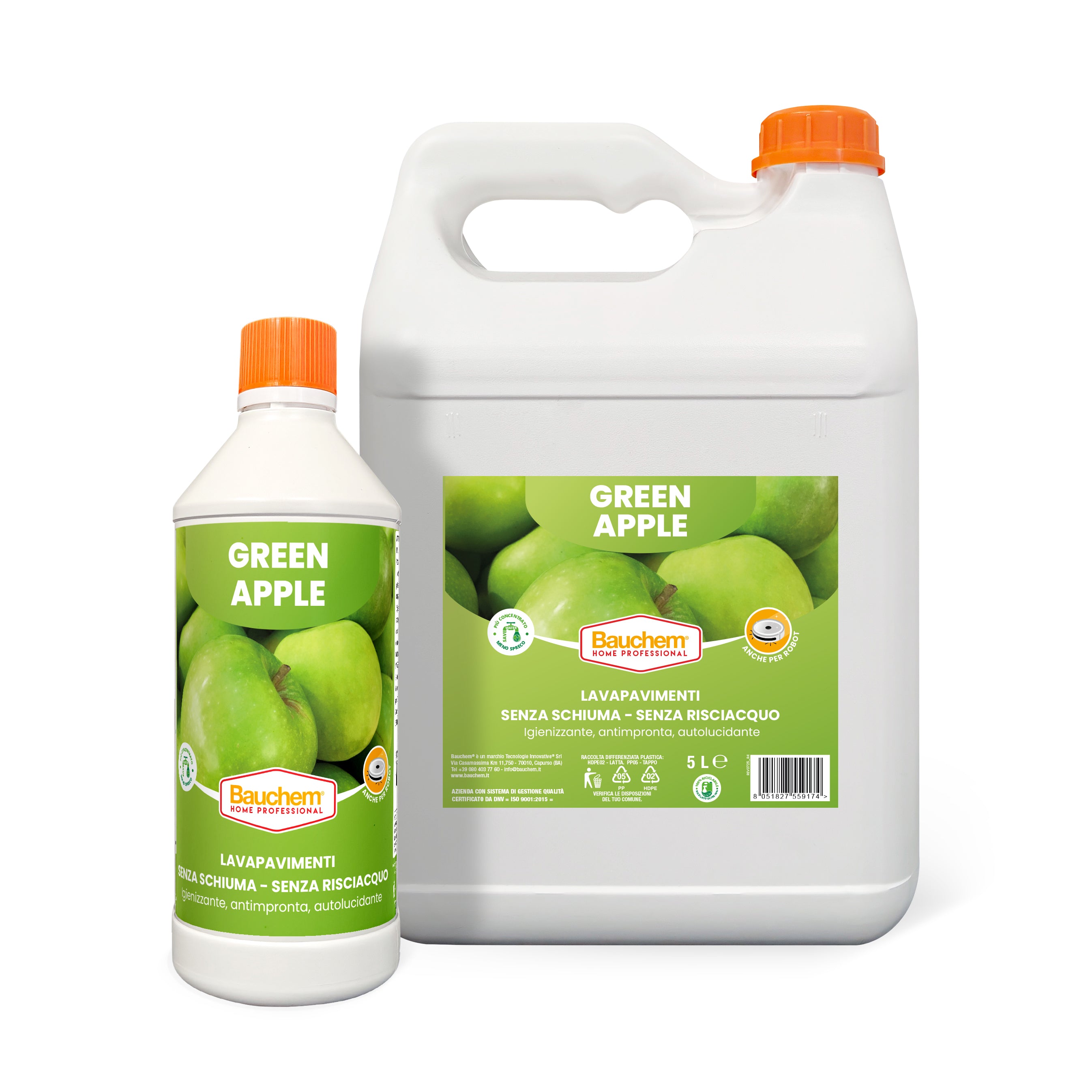 GREEN APPLE. Lavapavimenti igienizzante autolucidante, antimpronte senza risciacquo