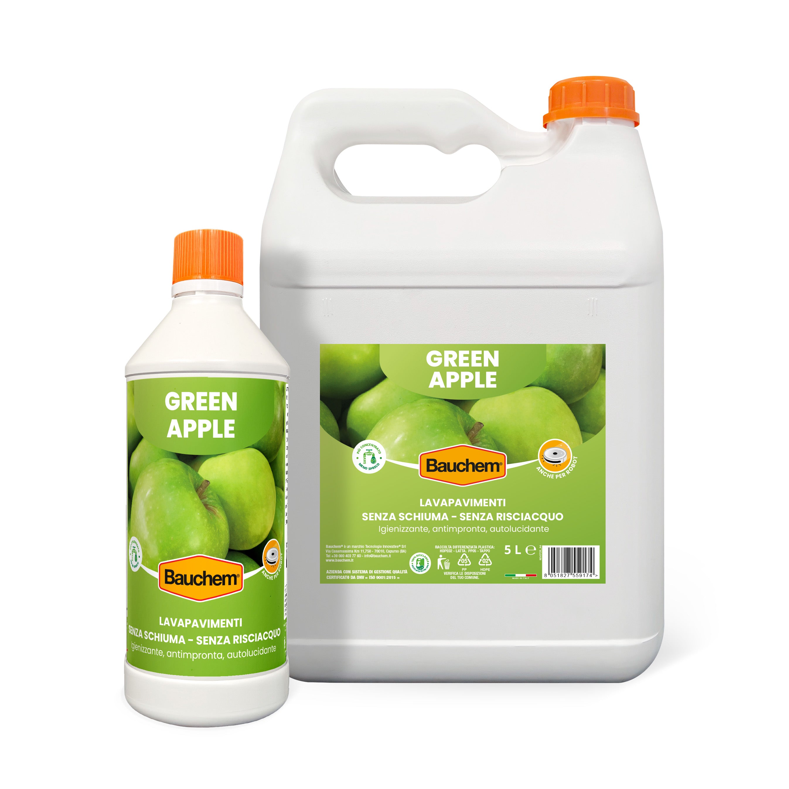 GREEN APPLE. Lavapavimenti igienizzante autolucidante, antimpronte senza risciacquo