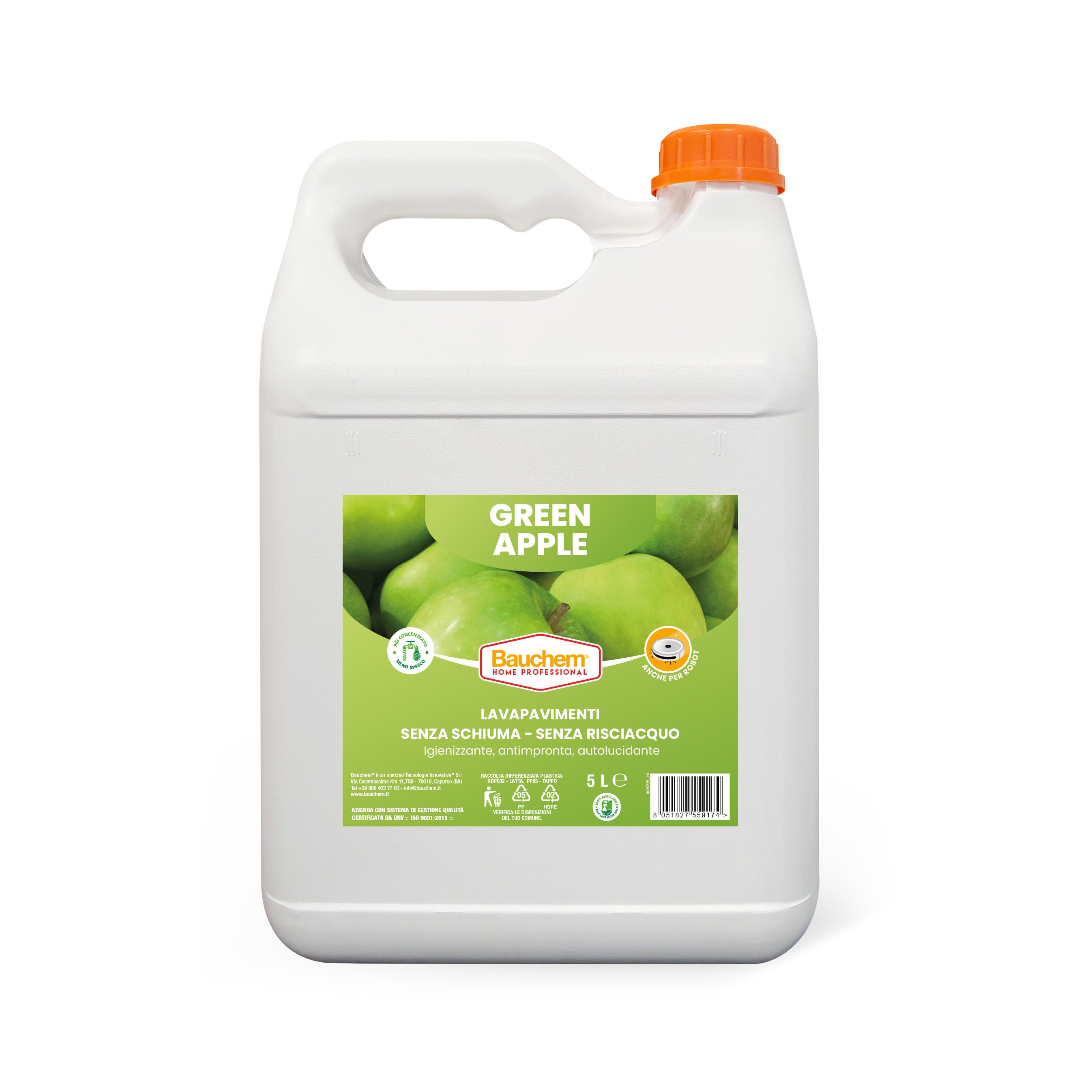 GREEN APPLE. Lavapavimenti igienizzante autolucidante, antimpronte senza risciacquo