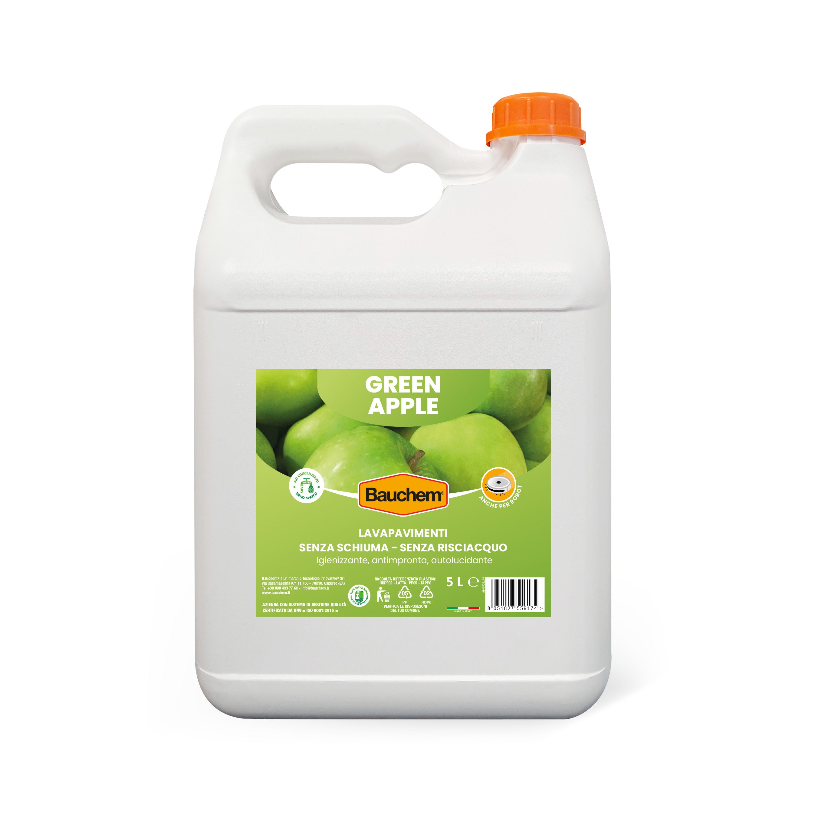 GREEN APPLE. Lavapavimenti igienizzante autolucidante, antimpronte senza risciacquo