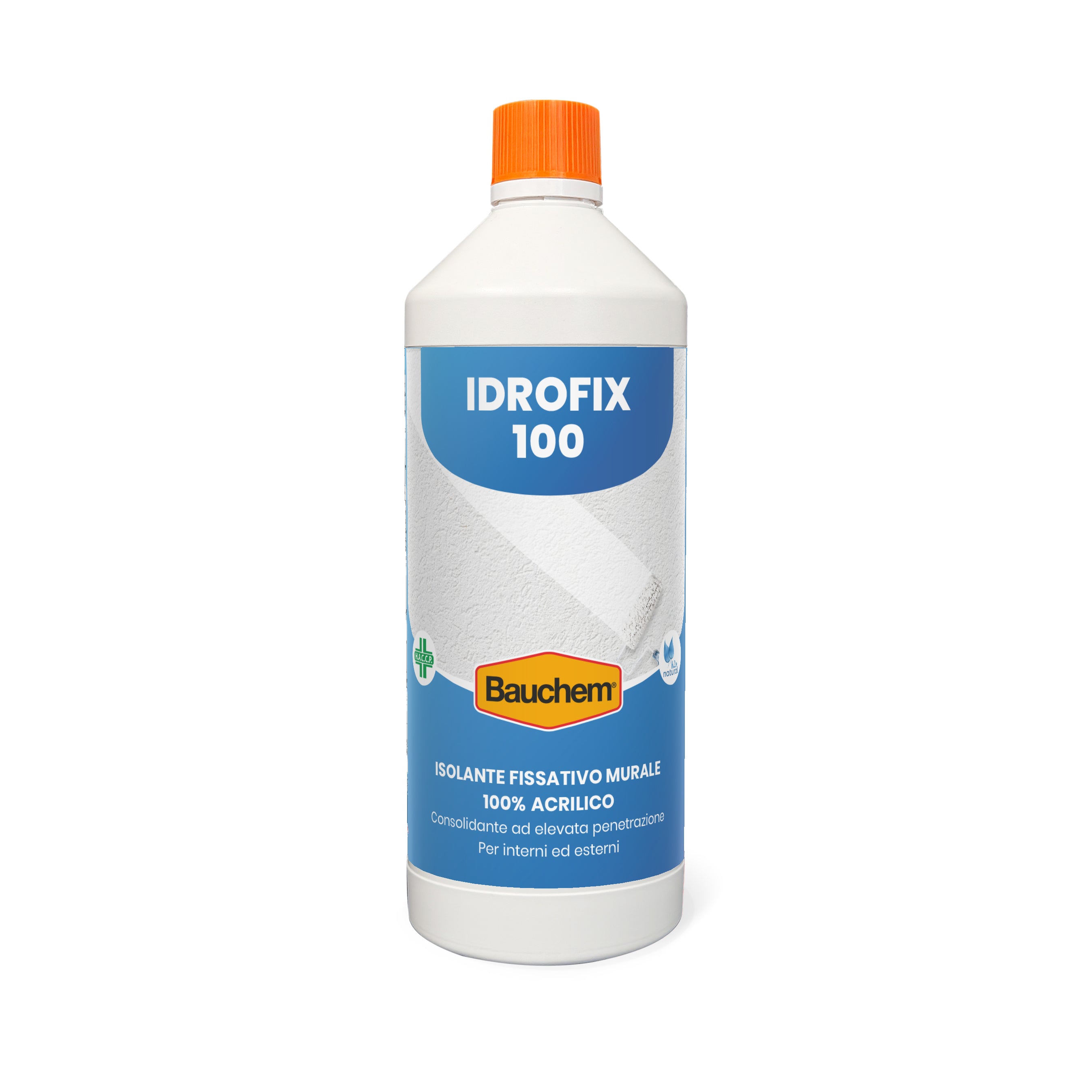 IDROFIX 100. Isolante fissativo murale acrilico 100%, consolidante, concentrato, ad elevata penetrazione. Per interni ed esterni.