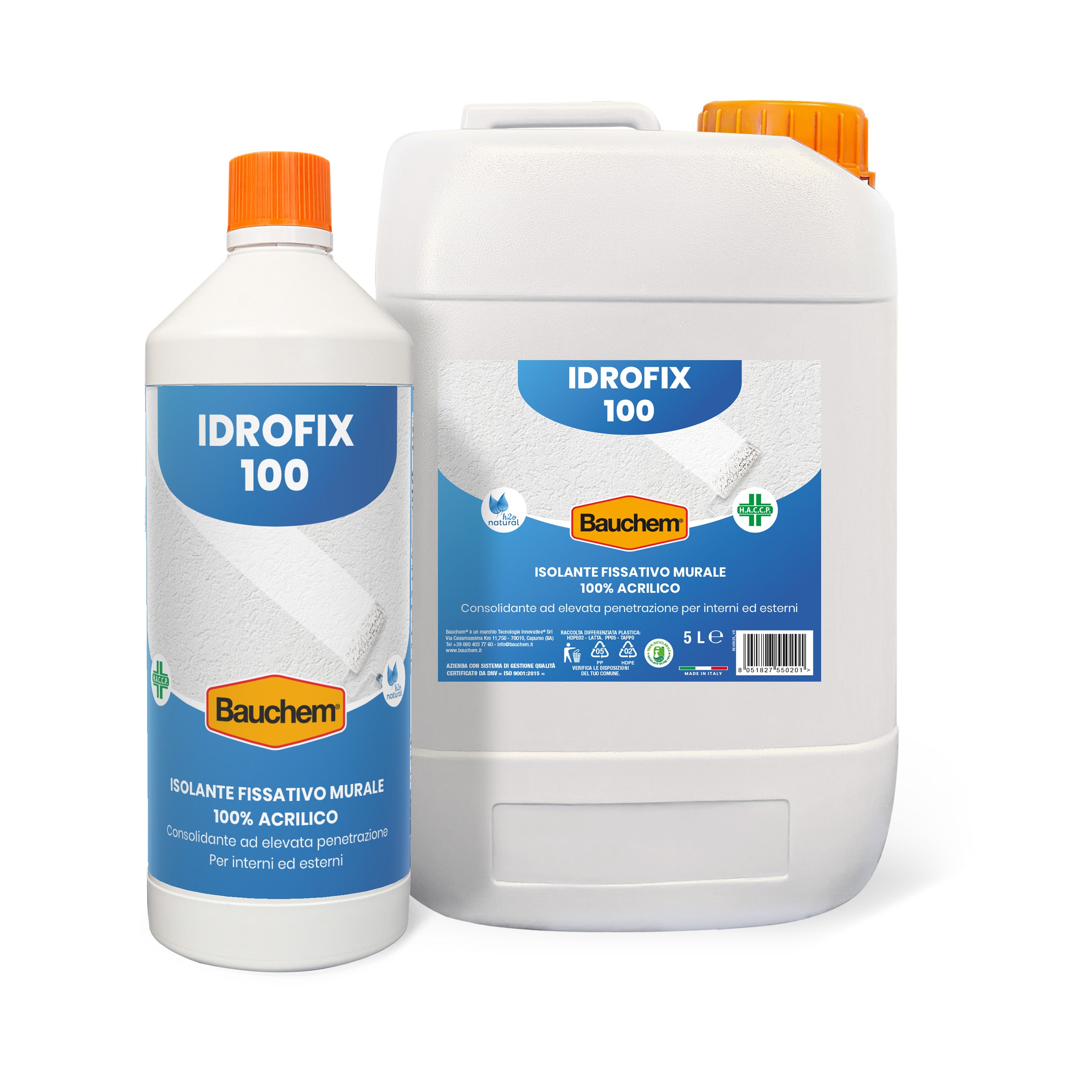 IDROFIX 100. Isolante fissativo murale acrilico 100%, consolidante, concentrato, ad elevata penetrazione. Per interni ed esterni.