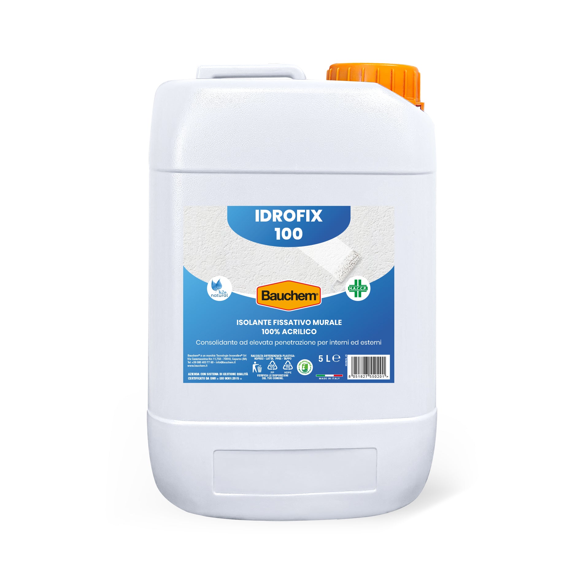 IDROFIX 100. Isolante fissativo murale acrilico 100%, consolidante, concentrato, ad elevata penetrazione. Per interni ed esterni.