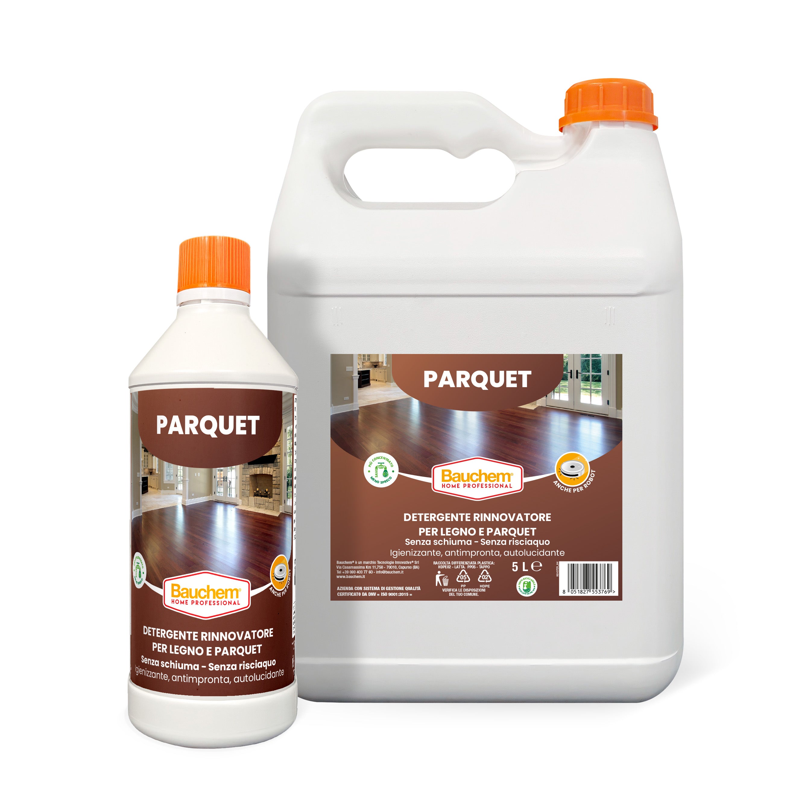 PARQUET. Detergente igienizzante autolucidante.  Antimpronta - Senza schiuma - Senza risciacquo