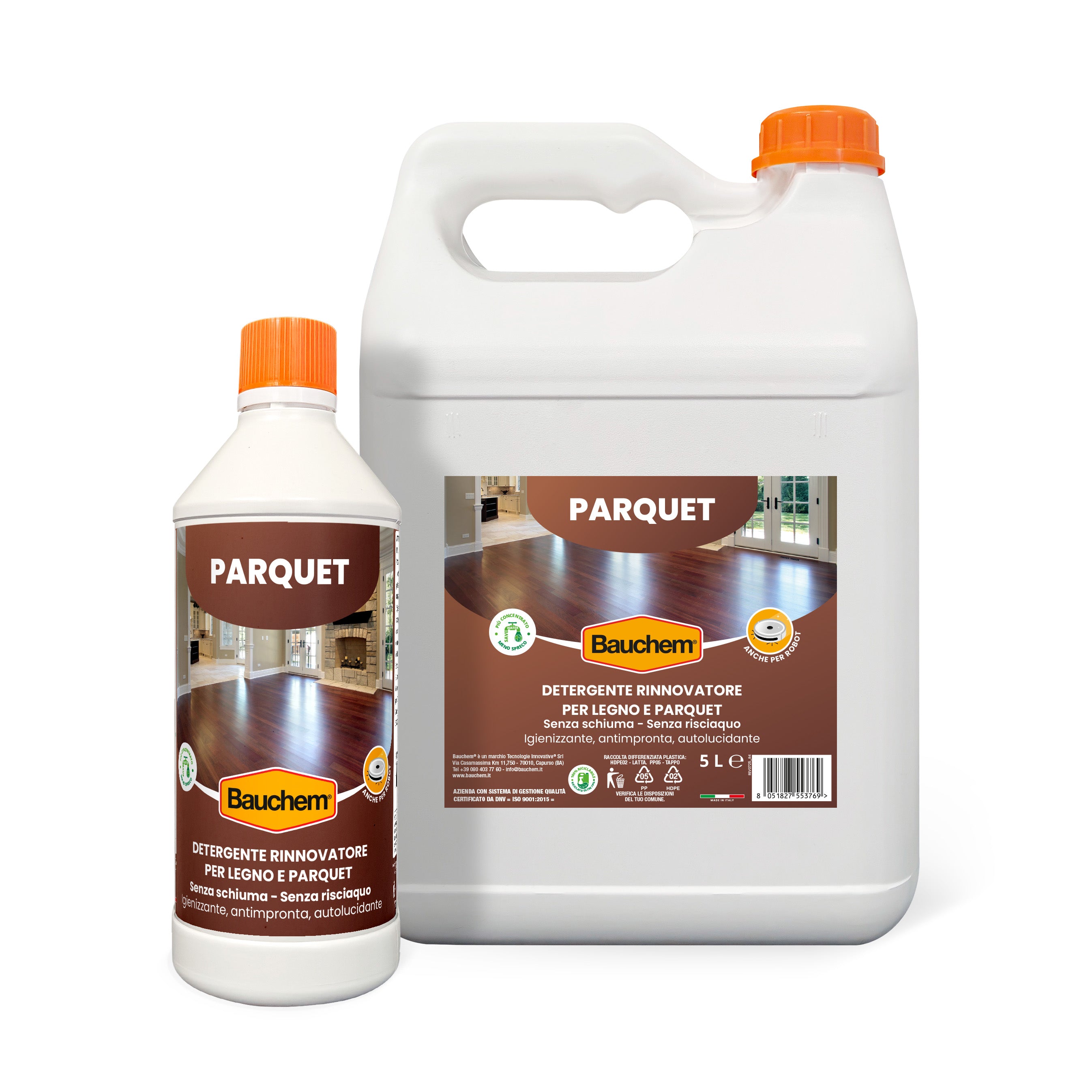PARQUET. Detergente igienizzante autolucidante.  Antimpronta - Senza schiuma - Senza risciacquo