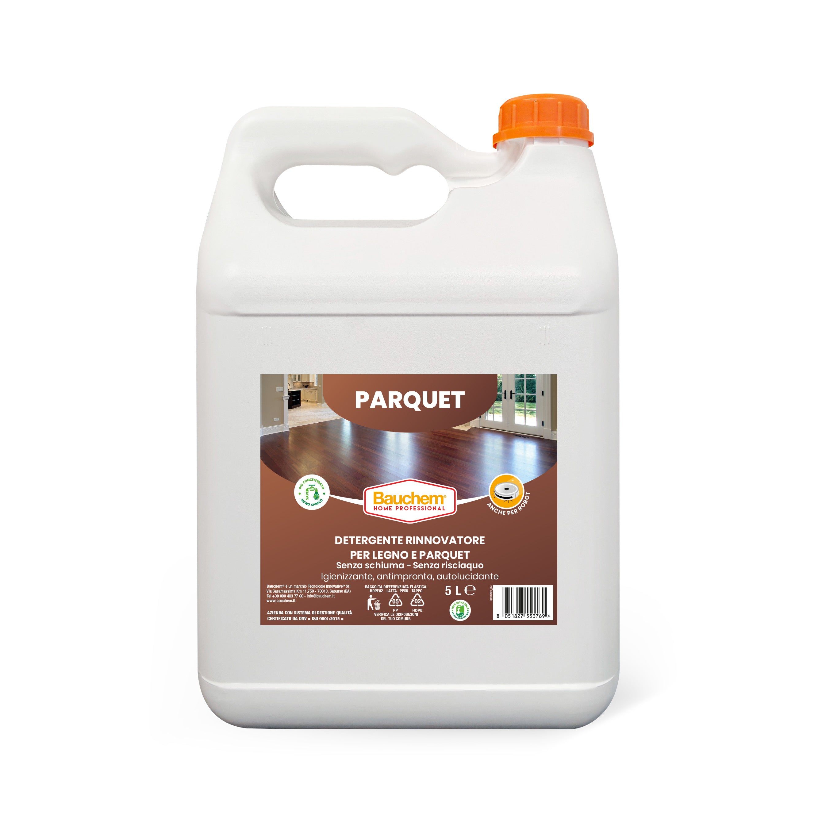 PARQUET. Detergente igienizzante autolucidante.  Antimpronta - Senza schiuma - Senza risciacquo