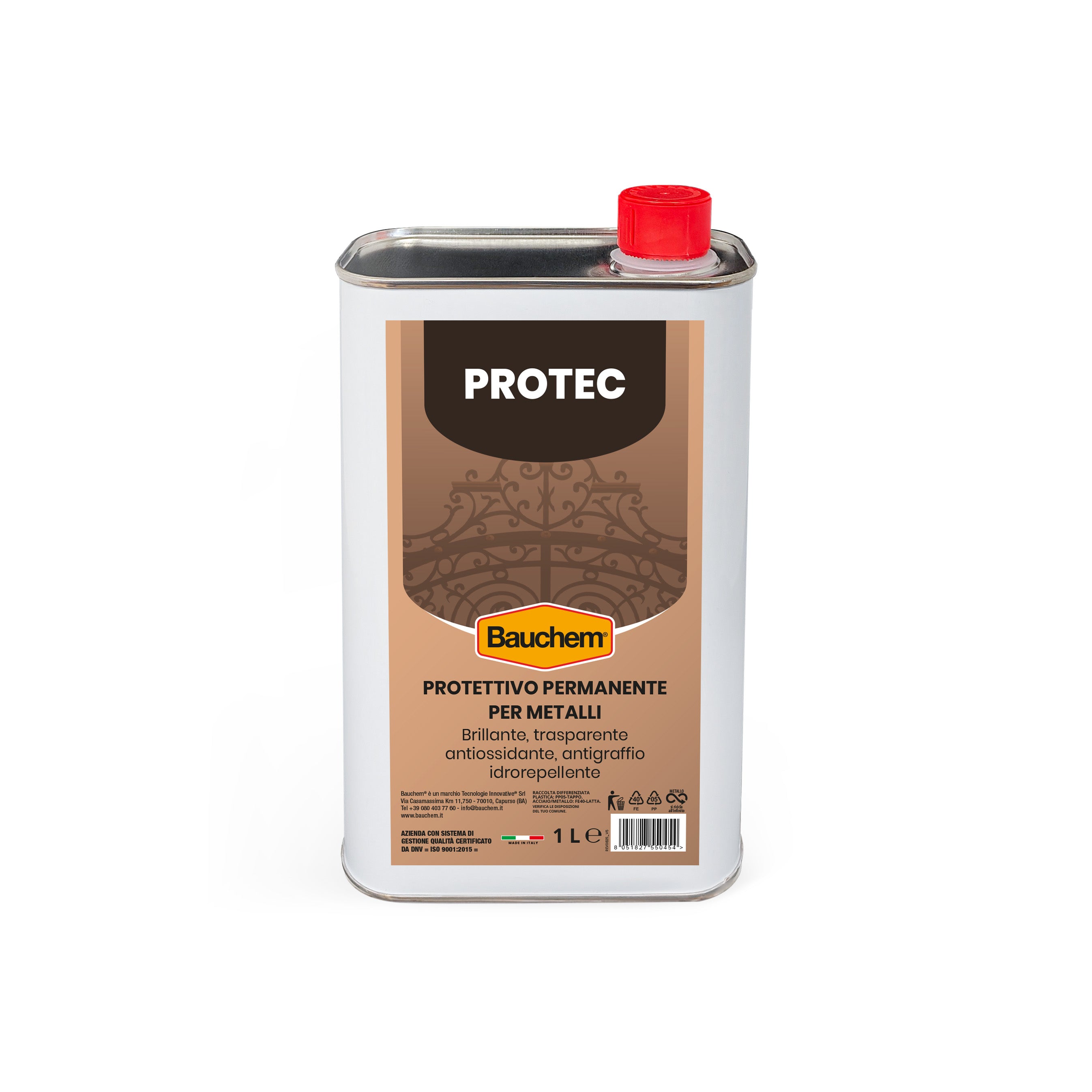 PROTEC. Protettivo per metalli. Trasparente, idrorepellente, brillante, permanente, antiossidante, antigraffio.