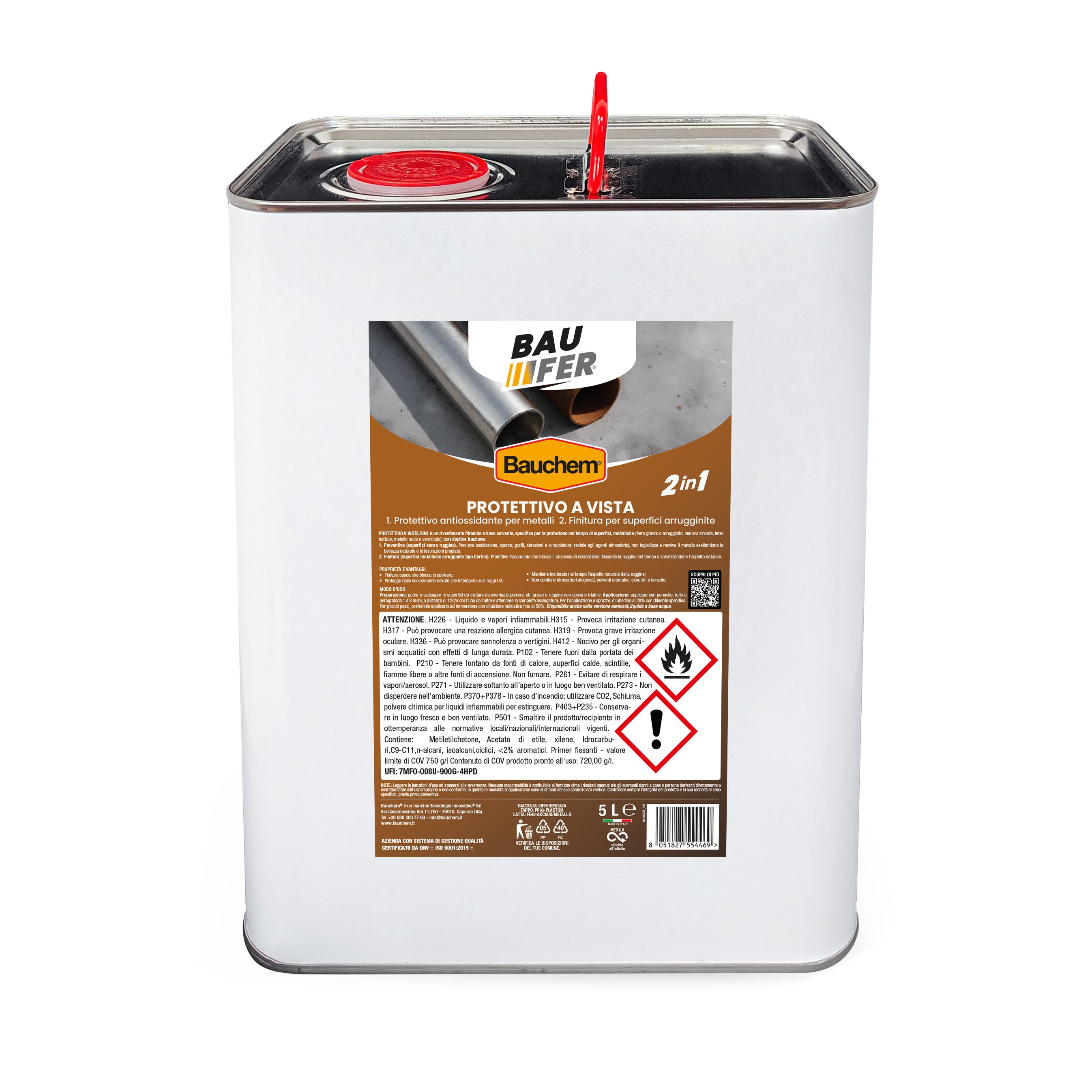 PROTETTIVO A VISTA 2in1 A BASE SOLVENTE BAUFER. Trasparente per metalli e Corten