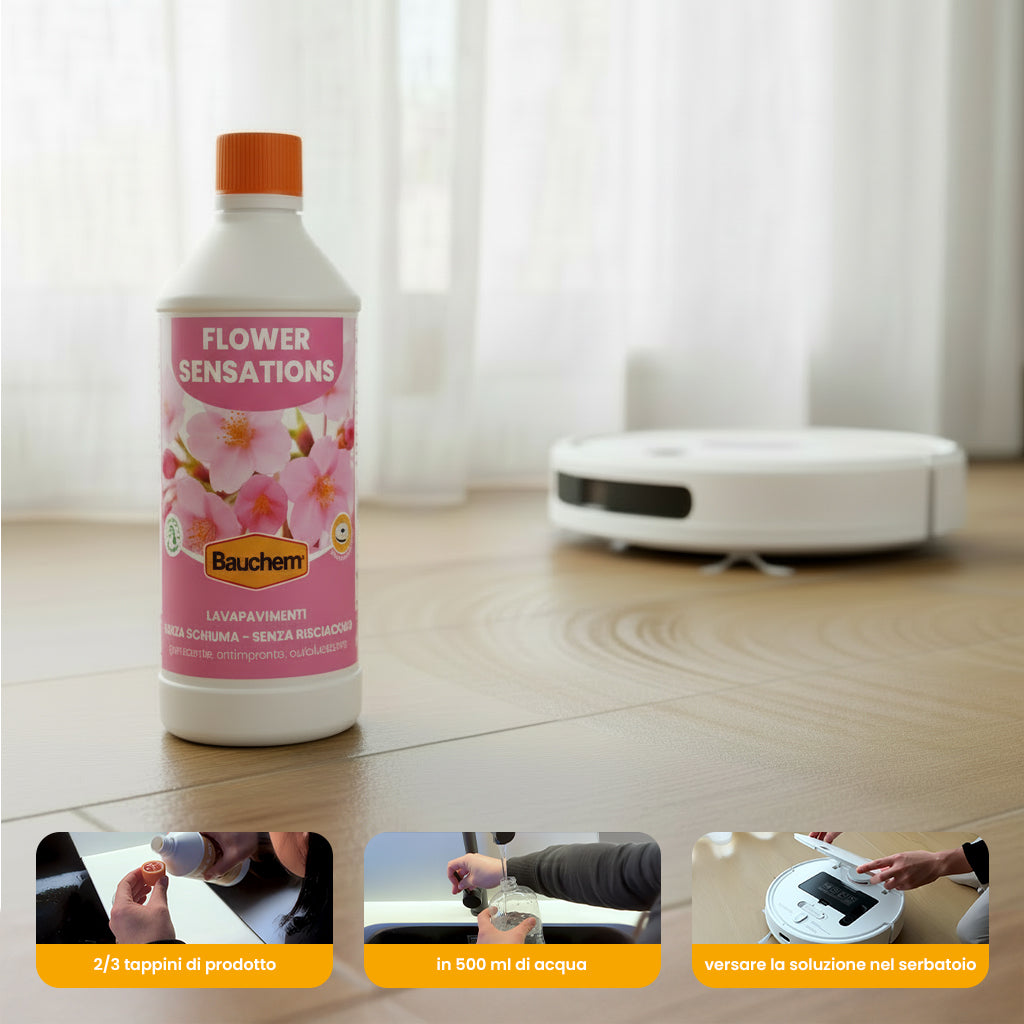 FLOWERS SENSATION. Lavapavimenti igienizzante autolucidante, antimpronte senza risciacquo