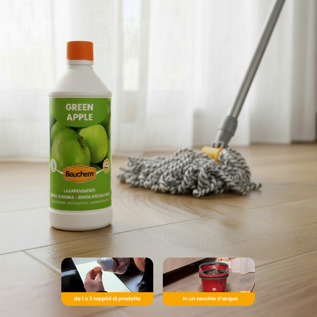 GREEN APPLE. Lavapavimenti igienizzante autolucidante, antimpronte senza risciacquo