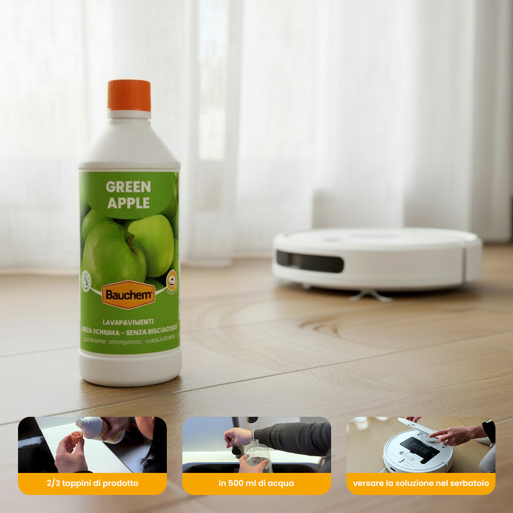 GREEN APPLE. Lavapavimenti igienizzante autolucidante, antimpronte senza risciacquo