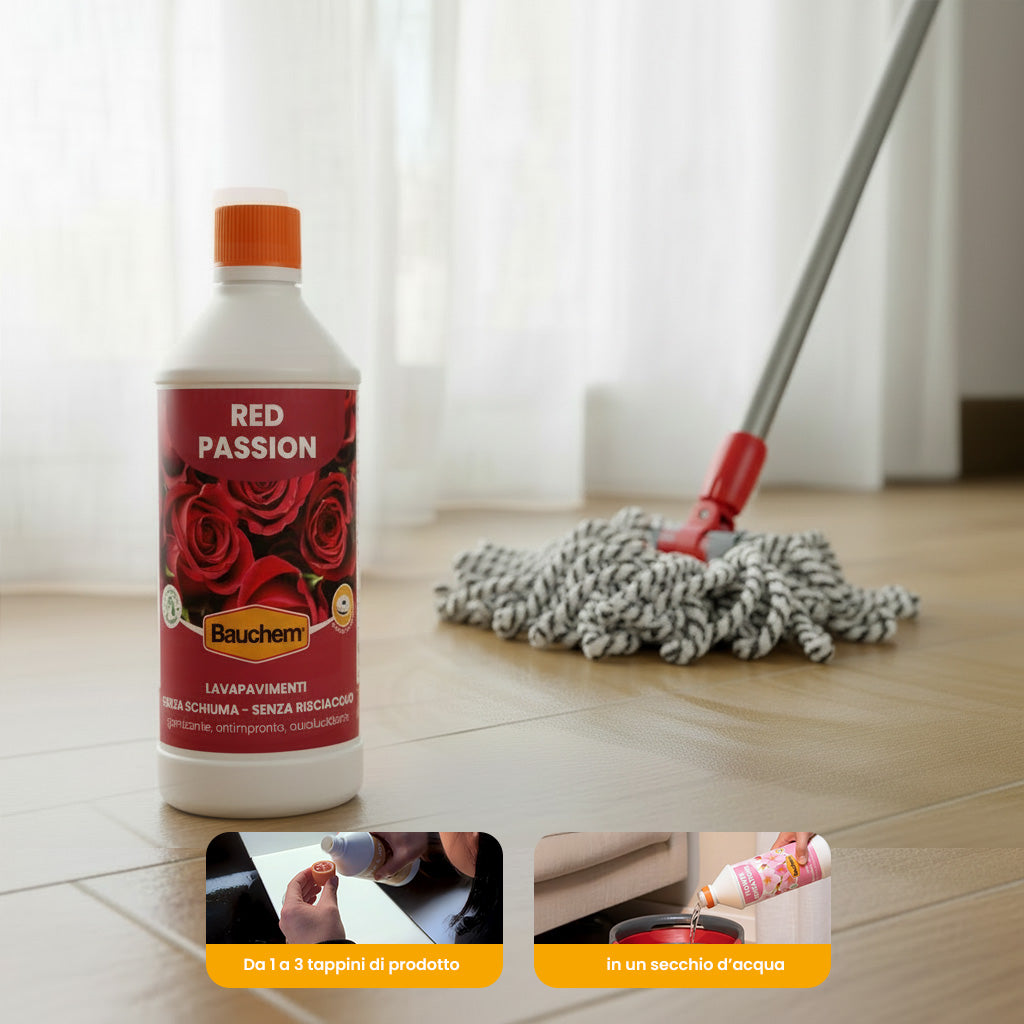 RED PASSION. Lavapavimenti igienizzante autolucidante, antimpronte senza risciacquo