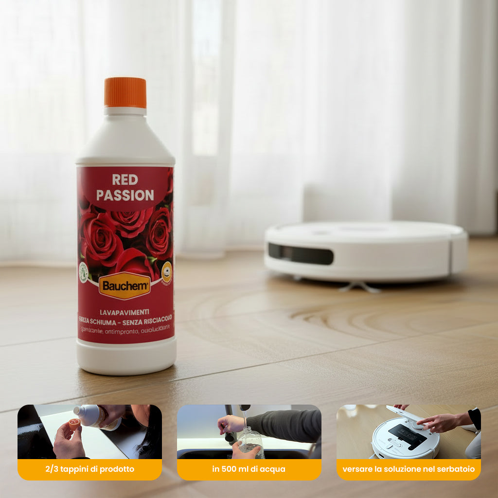 RED PASSION. Lavapavimenti igienizzante autolucidante, antimpronte senza risciacquo