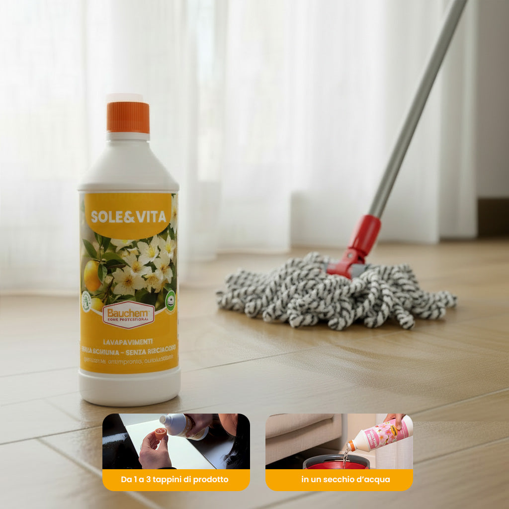 SOLE & VITA. Lavapavimenti igienizzante autolucidante, antimpronte senza risciacquo