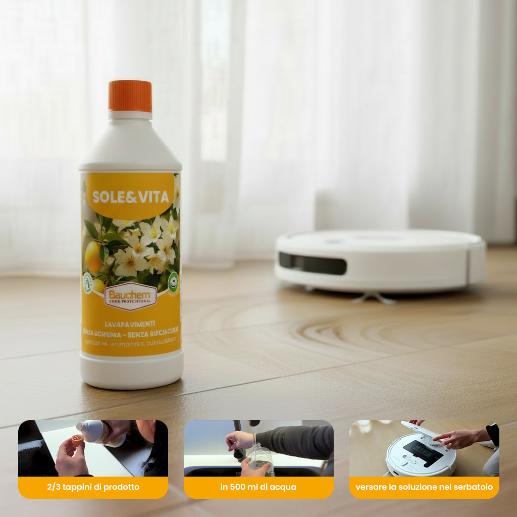 SOLE & VITA. Lavapavimenti igienizzante autolucidante, antimpronte senza risciacquo