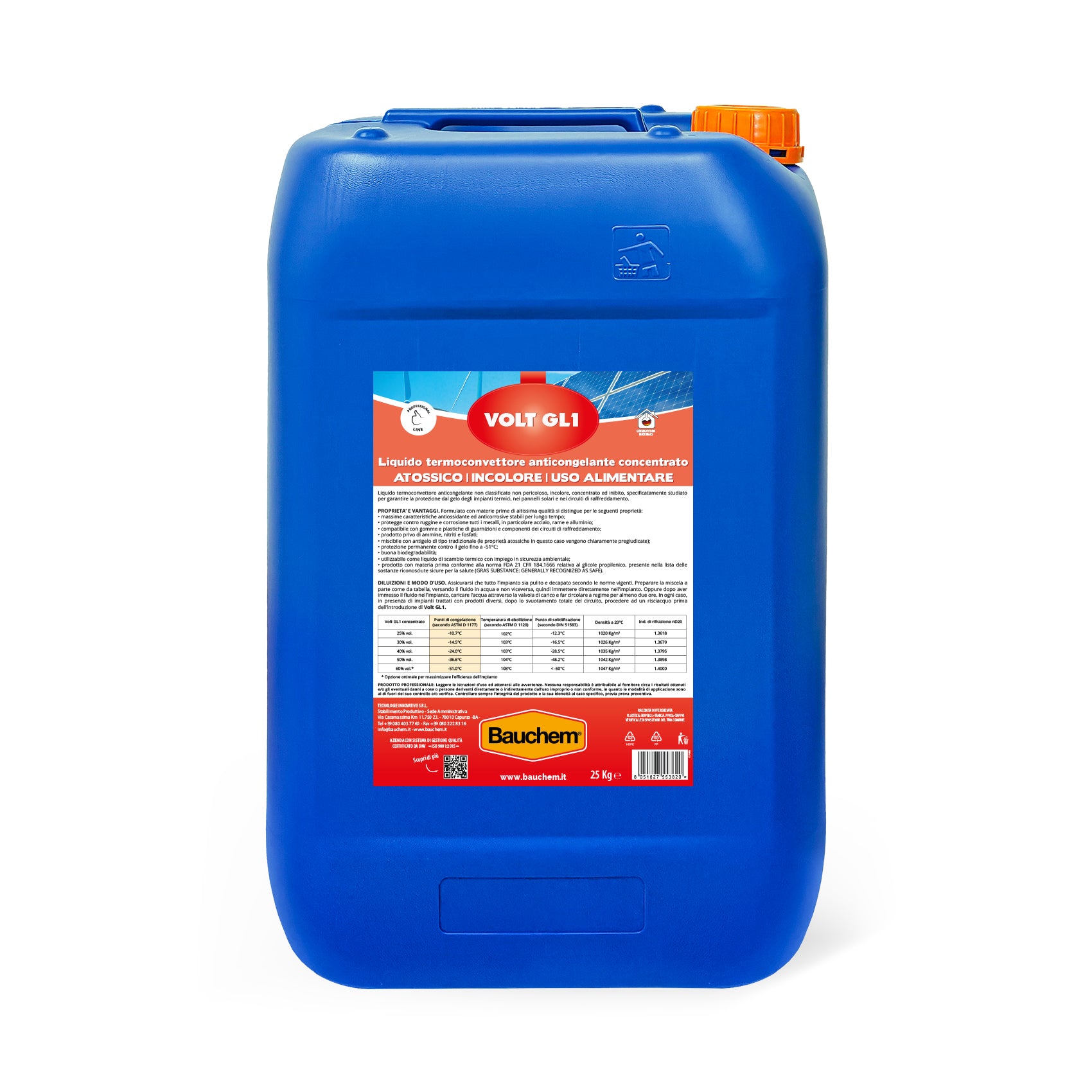 VOLT GL1. Liquido termoconvettore anticongelante concentrato - Atossico, incolore anche per uso alimentare.