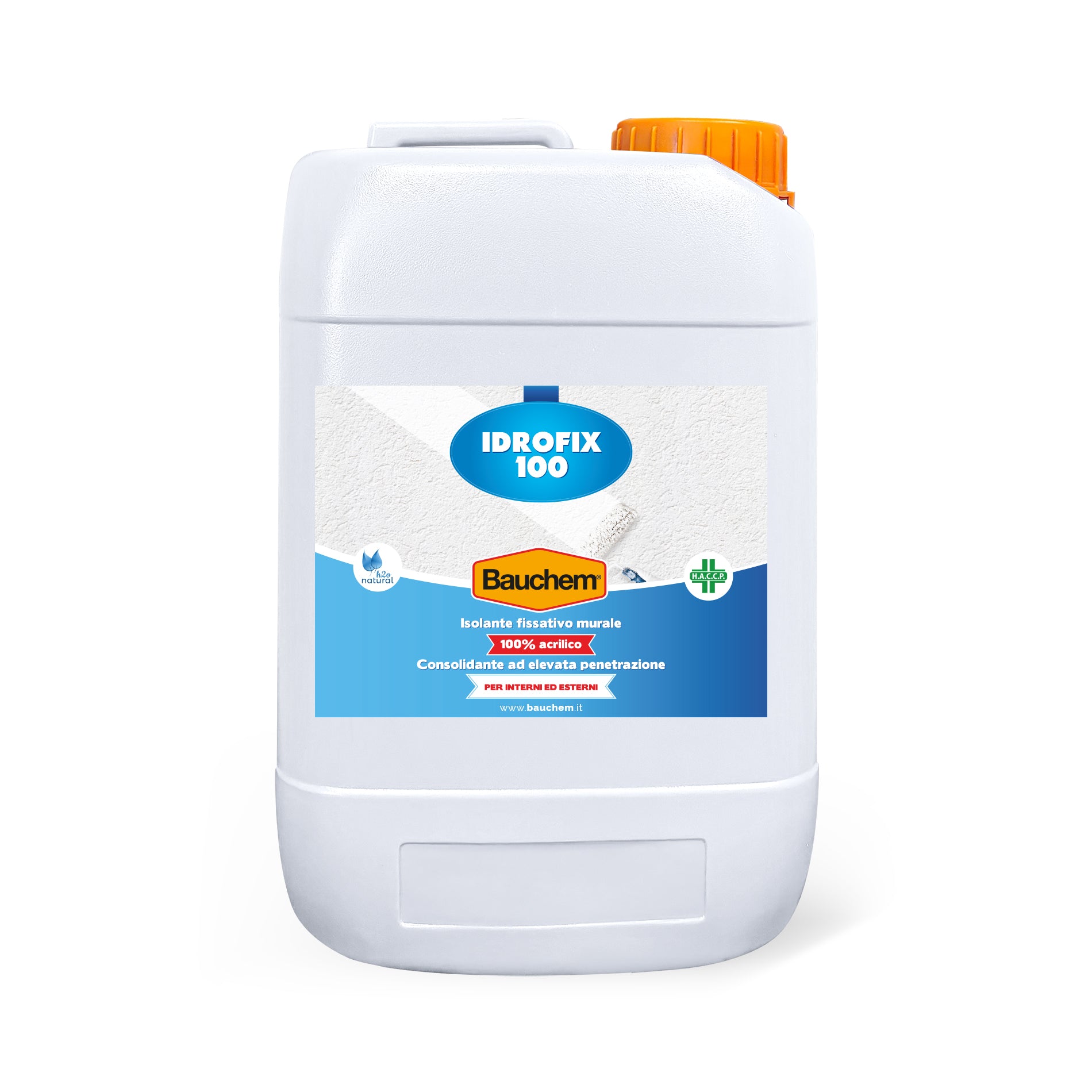 IDROFIX 100. Isolante fissativo murale acrilico 100%, consolidante, concentrato, ad elevata penetrazione. Per interni ed esterni.